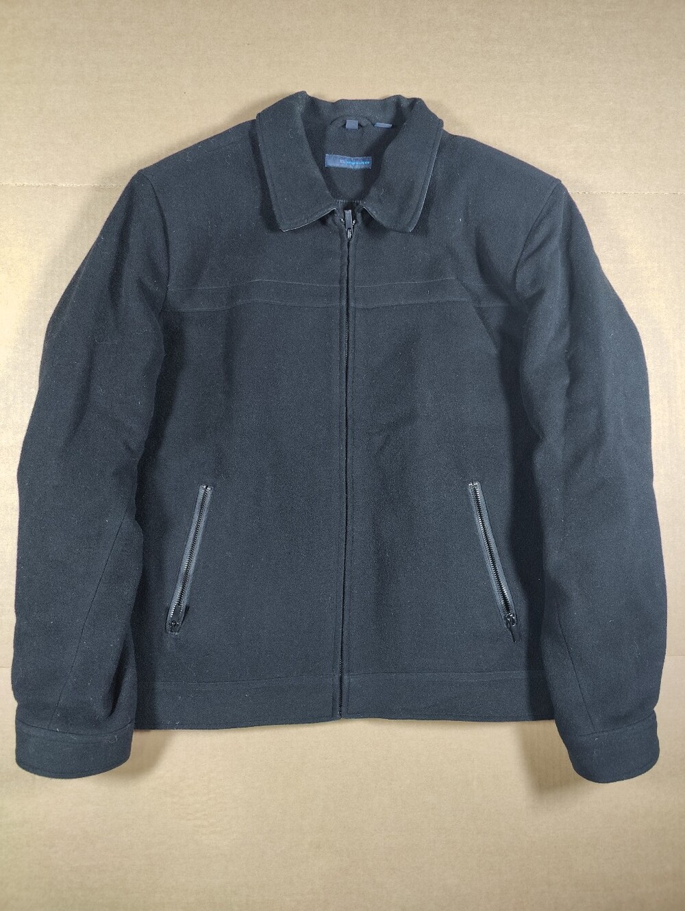 Material London Black Wool Cashmere Heavyweight Harrington Bomber Jacket Sz L